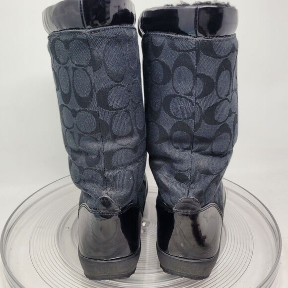 Coach Peggey Boots Womens 7.5 Signature Black Peggy Lace Up Mid-Calf Winter Snow - Picture 4 of 7